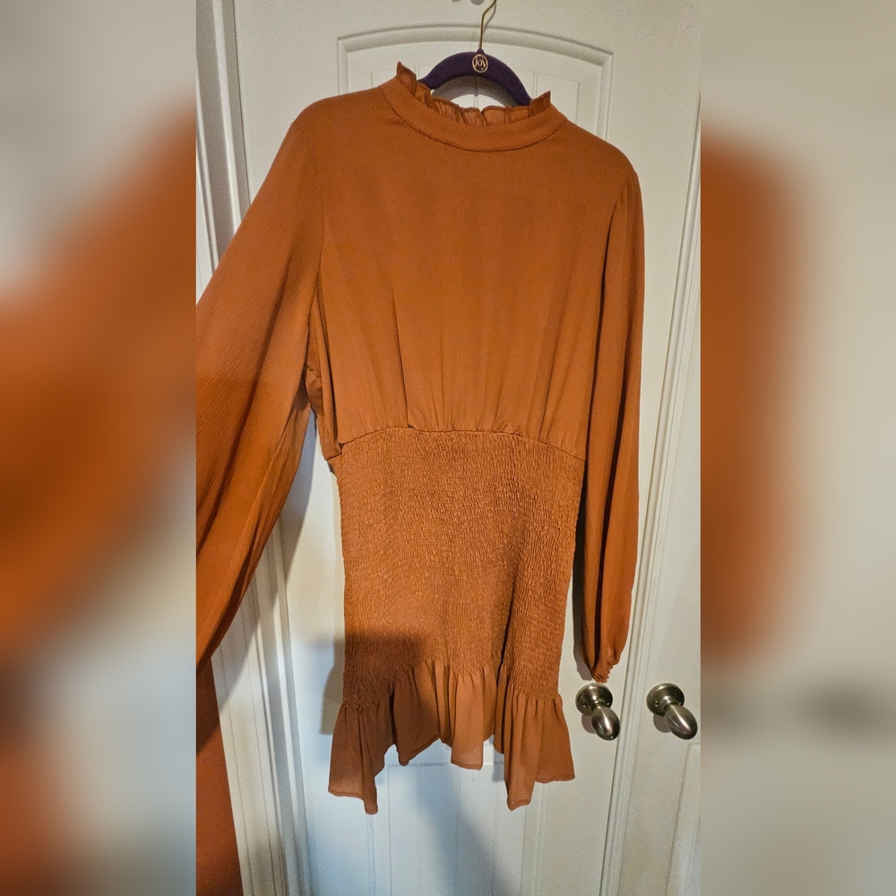Fashion Nova Rust Long Sleeve Dress